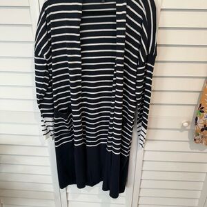 CAbi Navy and White Striped Cardigan